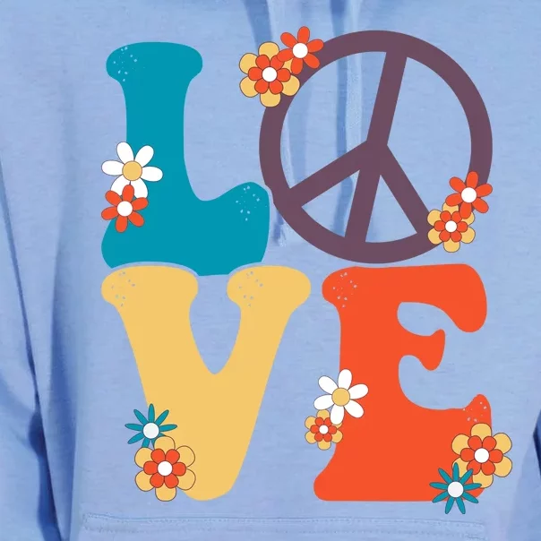 Love Retro Hippie Floral Peace Sign Unisex Surf Hoodie