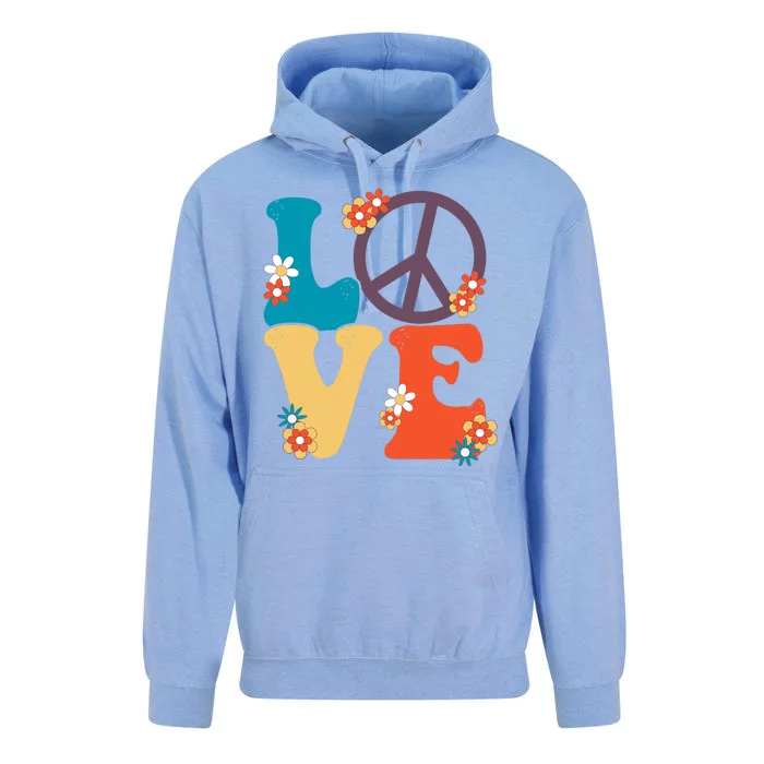 Love Retro Hippie Floral Peace Sign Unisex Surf Hoodie