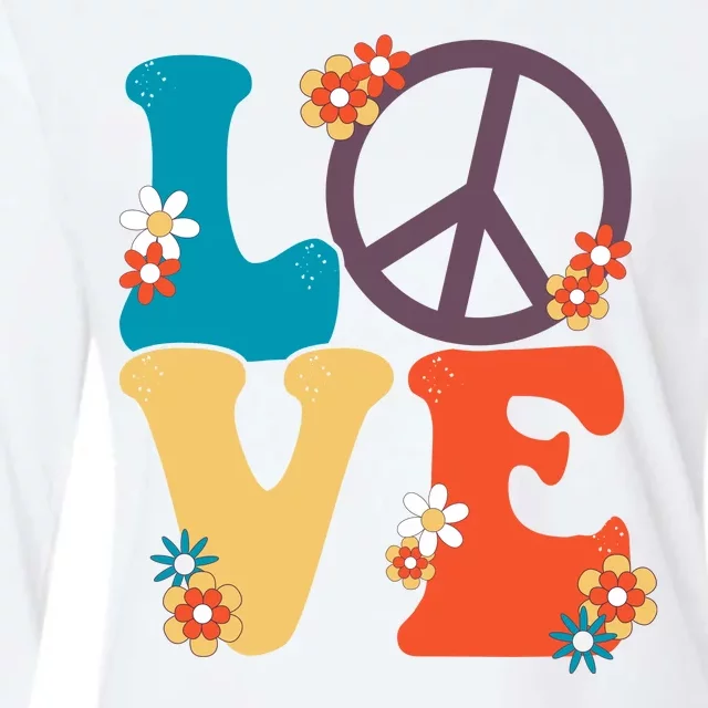 Love Retro Hippie Floral Peace Sign Womens Cotton Relaxed Long Sleeve T-Shirt