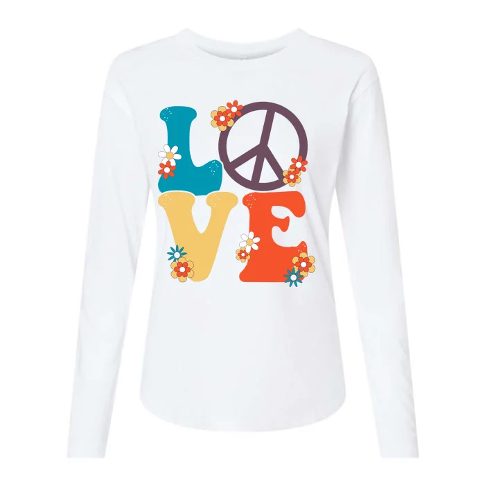 Love Retro Hippie Floral Peace Sign Womens Cotton Relaxed Long Sleeve T-Shirt