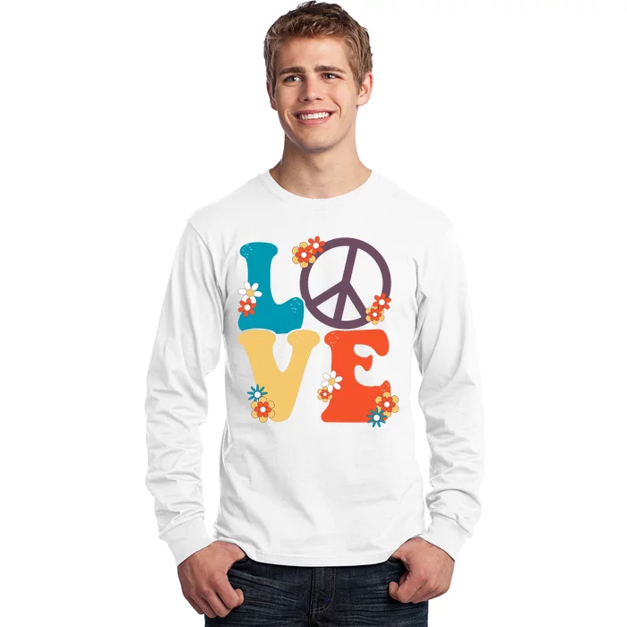 Love Retro Hippie Floral Peace Sign Long Sleeve Shirt