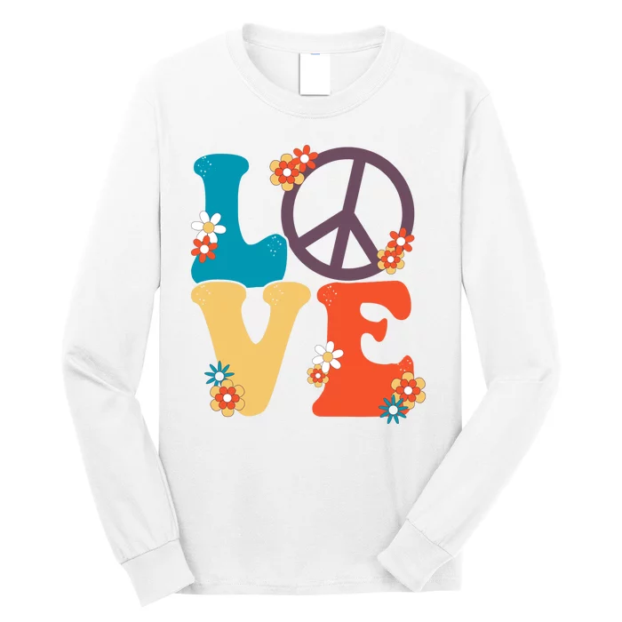 Love Retro Hippie Floral Peace Sign Long Sleeve Shirt