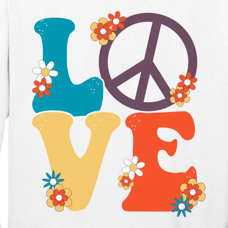 Love Retro Hippie Floral Peace Sign Tall Long Sleeve T-Shirt