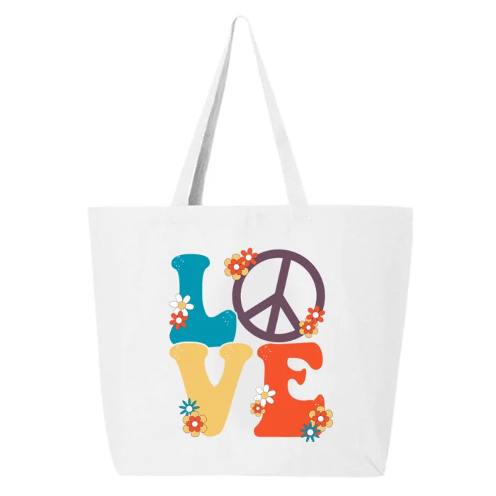 Love Retro Hippie Floral Peace Sign 25L Jumbo Tote