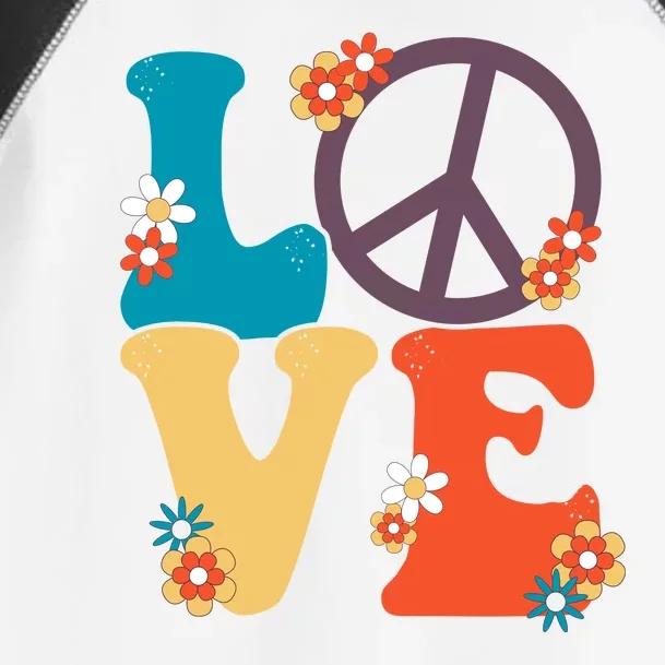 Love Retro Hippie Floral Peace Sign Toddler Fine Jersey T-Shirt