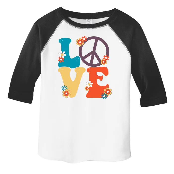 Love Retro Hippie Floral Peace Sign Toddler Fine Jersey T-Shirt