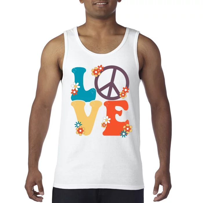 Love Retro Hippie Floral Peace Sign Tank Top