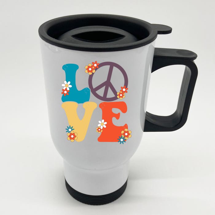 Love Retro Hippie Floral Peace Sign Front & Back Stainless Steel Travel Mug