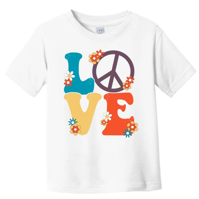 Love Retro Hippie Floral Peace Sign Toddler T-Shirt