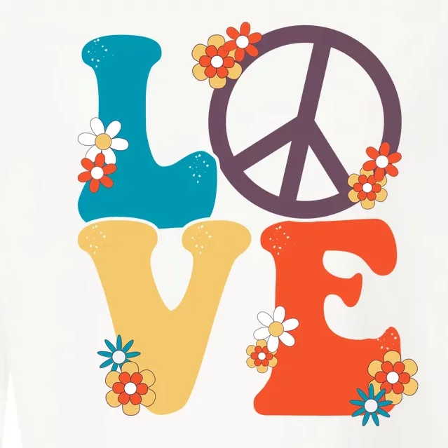 Love Retro Hippie Floral Peace Sign Cropped Pullover Crew