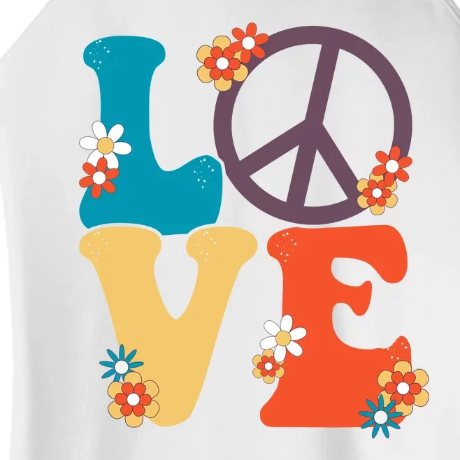 Love Retro Hippie Floral Peace Sign Women’s Perfect Tri Rocker Tank