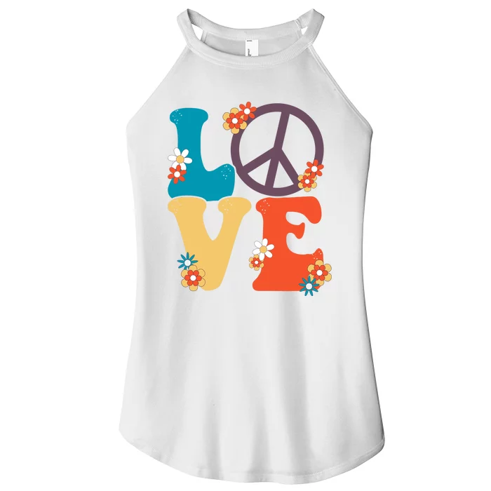 Love Retro Hippie Floral Peace Sign Women’s Perfect Tri Rocker Tank