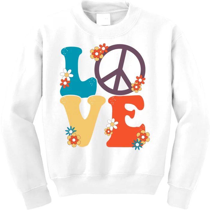 Love Retro Hippie Floral Peace Sign Kids Sweatshirt