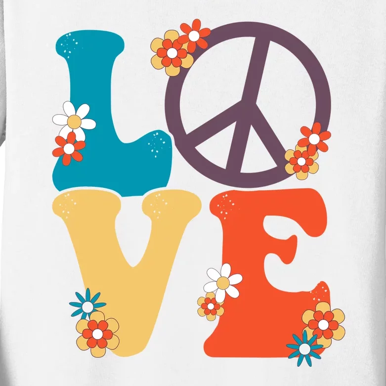 Love Retro Hippie Floral Peace Sign Kids Long Sleeve Shirt