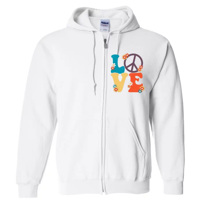 Love Retro Hippie Floral Peace Sign Full Zip Hoodie