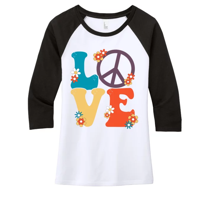 Love Retro Hippie Floral Peace Sign Women's Tri-Blend 3/4-Sleeve Raglan Shirt