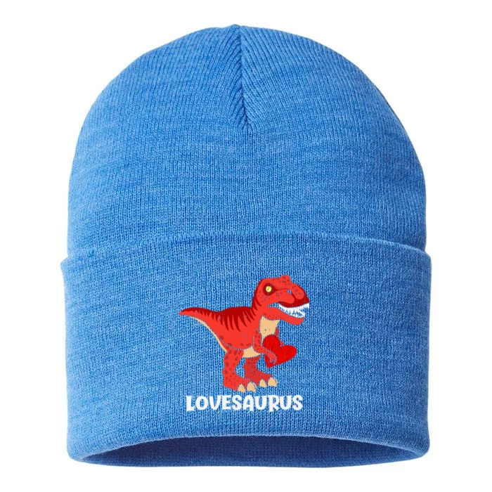 Lovesaurus Red Heart Valentines Day Funny Tcute Giftrex Dinosaur Gift Sustainable Knit Beanie