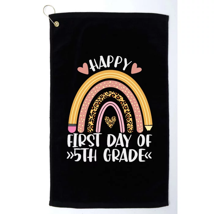 Back To School Leopard Rainbow Happy First Day Of Fifth Grade Gift Platinum Collection Golf Towel