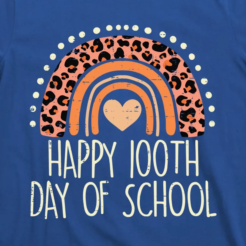 Leopard Rainbow Happy 100th Day School Cute 100 Days Teacher Great Gift T-Shirt