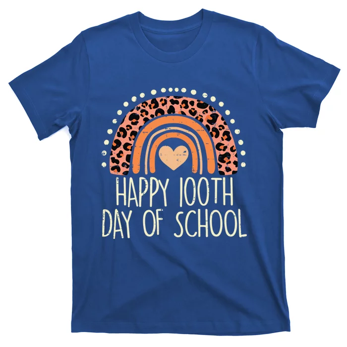 Leopard Rainbow Happy 100th Day School Cute 100 Days Teacher Great Gift T-Shirt