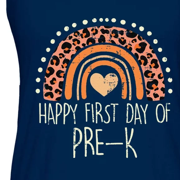 Leopard Rainbow Happy First Day Of PreK Prek School Teacher Ladies Essential Flowy Tank