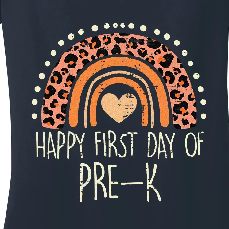 Leopard Rainbow Happy First Day Of PreK Prek School Teacher Women's V-Neck T-Shirt