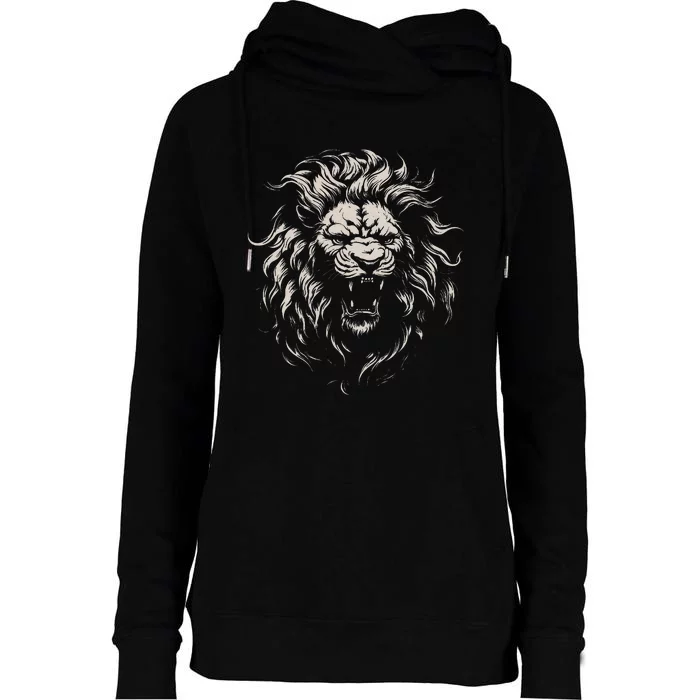 Lion Roar Head Art Face For Lovers Lions King African Animal Womens Funnel Neck Pullover Hood