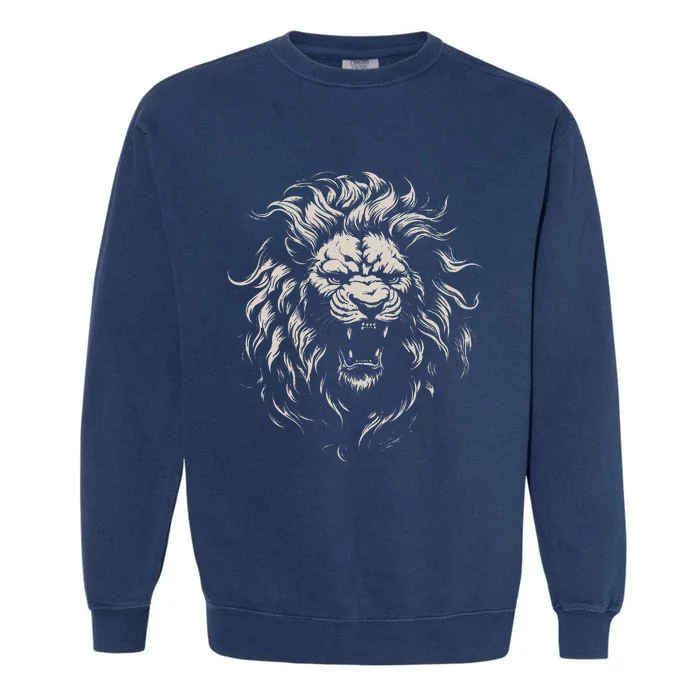 Lion Roar Head Art Face For Lovers Lions King African Animal Garment-Dyed Sweatshirt