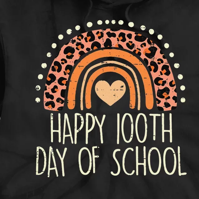 Leopard Rainbow Happy 100th Day School Cute 100 Days Teacher Tie Dye Hoodie