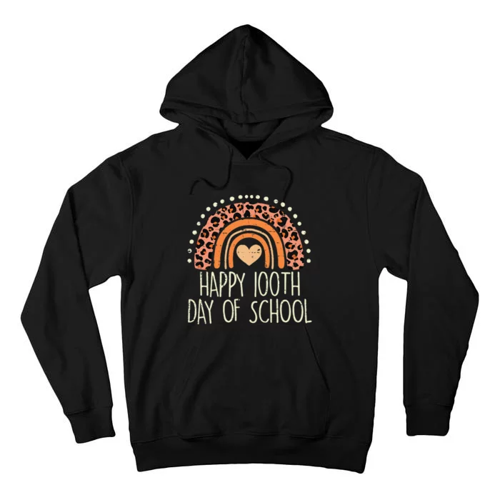 Leopard Rainbow Happy 100th Day School Cute 100 Days Teacher Tall Hoodie