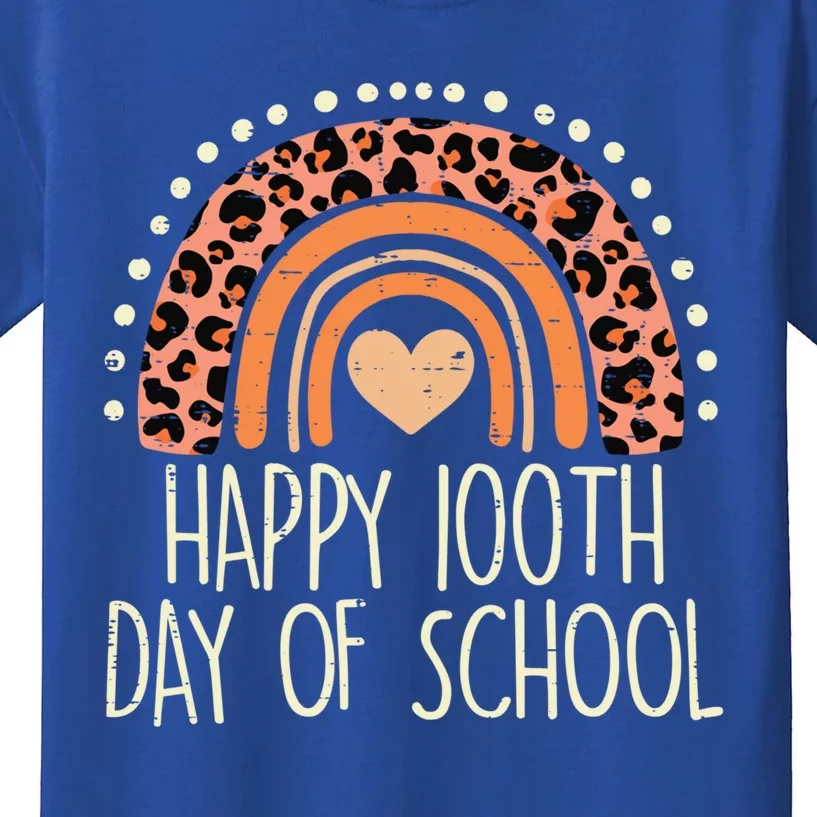 Leopard Rainbow Happy 100th Day School Cute 100 Days Teacher Gift Kids T-Shirt