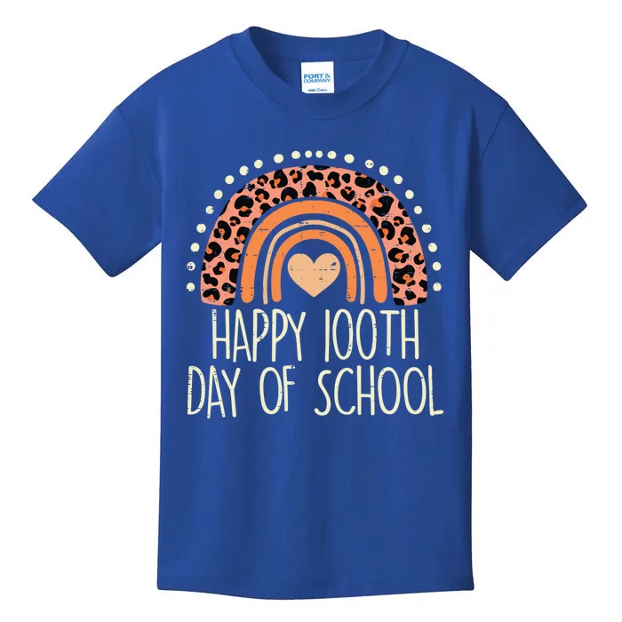 Leopard Rainbow Happy 100th Day School Cute 100 Days Teacher Gift Kids T-Shirt