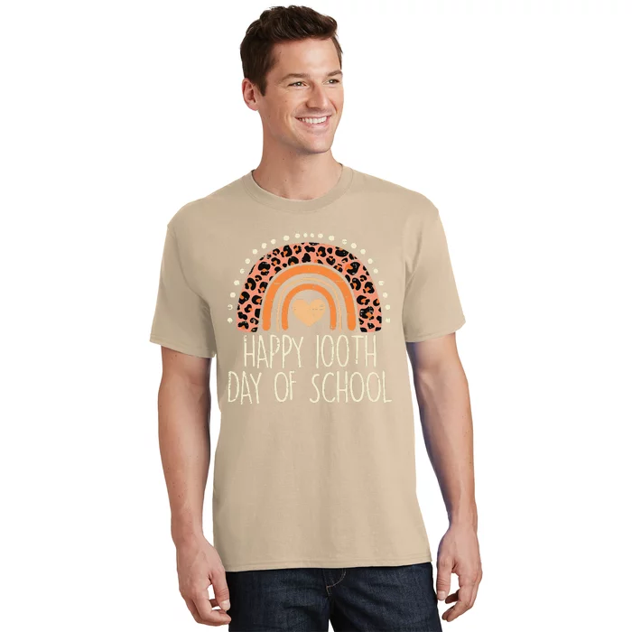 Leopard Rainbow Happy 100th Day School Cute 100 Days Teacher T-Shirt