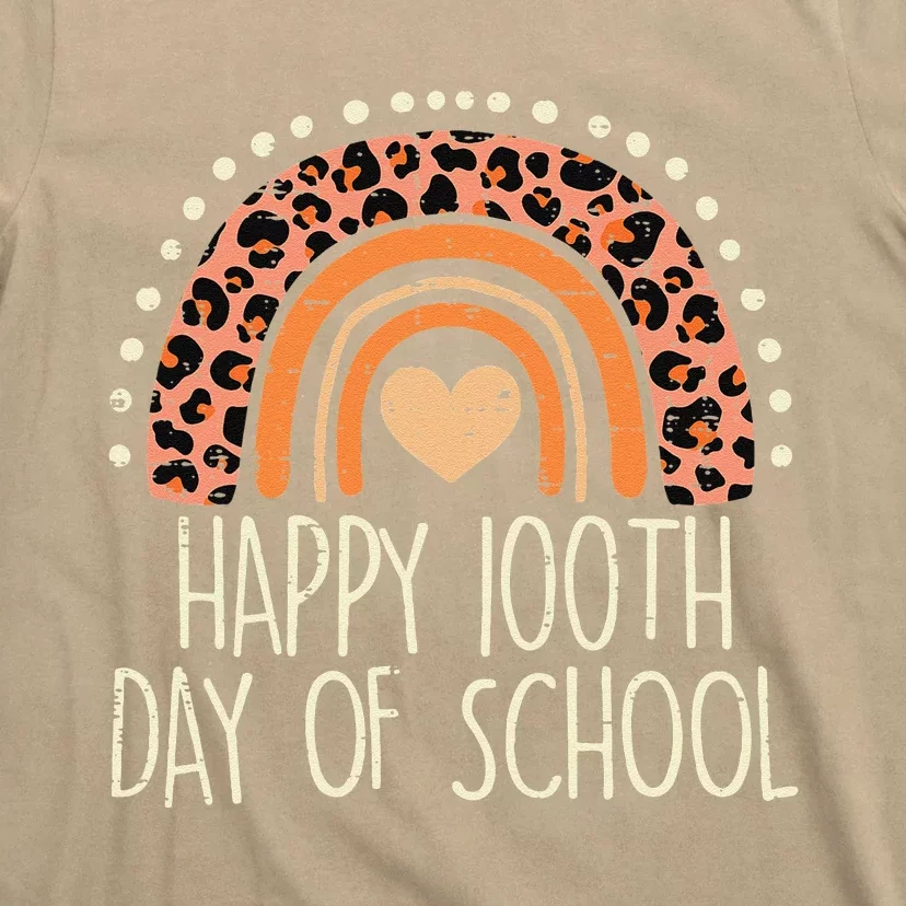 Leopard Rainbow Happy 100th Day School Cute 100 Days Teacher T-Shirt