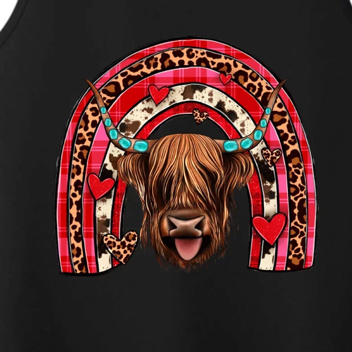 Leopard Rainbow Heart Highland Cow Head Western Valentine Great Gift Performance Tank