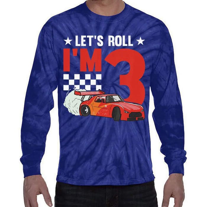 Let's Roll I'm 3 Racer 3rd Birthday Racing Car Driver Tie-Dye Long Sleeve Shirt