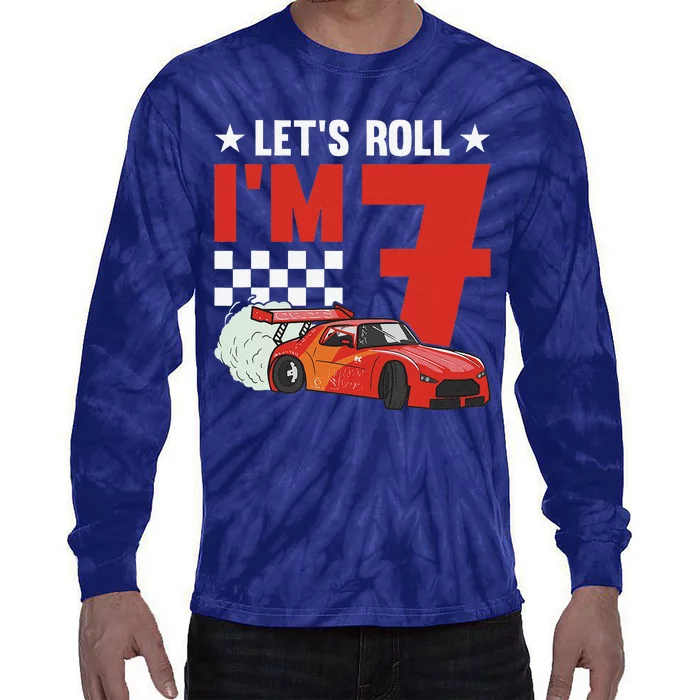 Let's Roll I'm 7 Racer 7th Birthday Racing Car Driver Tie-Dye Long Sleeve Shirt