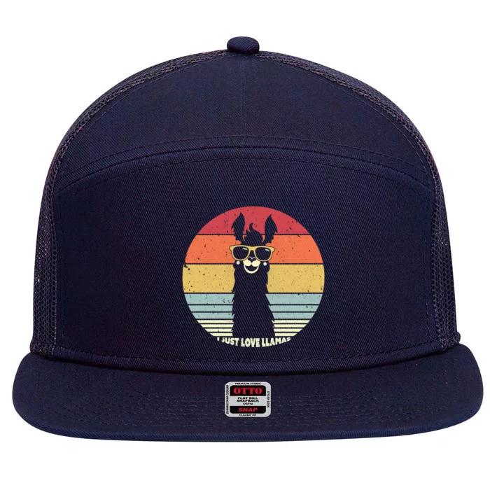 Llama Retro I Just Love Llamas Gift 7 Panel Mesh Trucker Snapback Hat