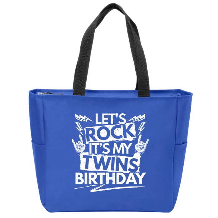 Lets Rock Its My Twins Birthdaytwin Dad And Twin Mom Funny Gift Zip Tote Bag