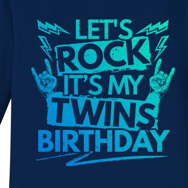 Lets Rock Its My Twins Birthdaytwin Dad And Twin Mom Gift Baby Long Sleeve Bodysuit