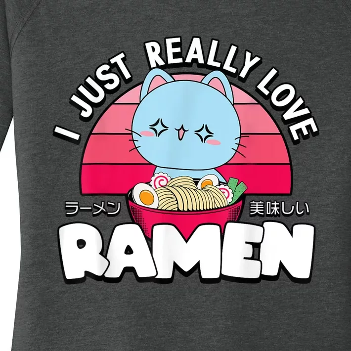 Love Ramen Japanese Gift Anime Shirt Girls Manga Kawaii Cat Women's Perfect Tri Tunic Long Sleeve Shirt