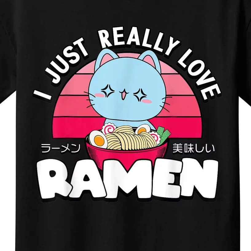 Love Ramen Japanese Gift Anime Shirt Girls Manga Kawaii Cat Kids T-Shirt