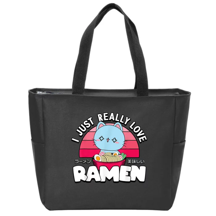 Love Ramen Japanese Gift Anime Shirt Girls Manga Kawaii Cat Zip Tote Bag