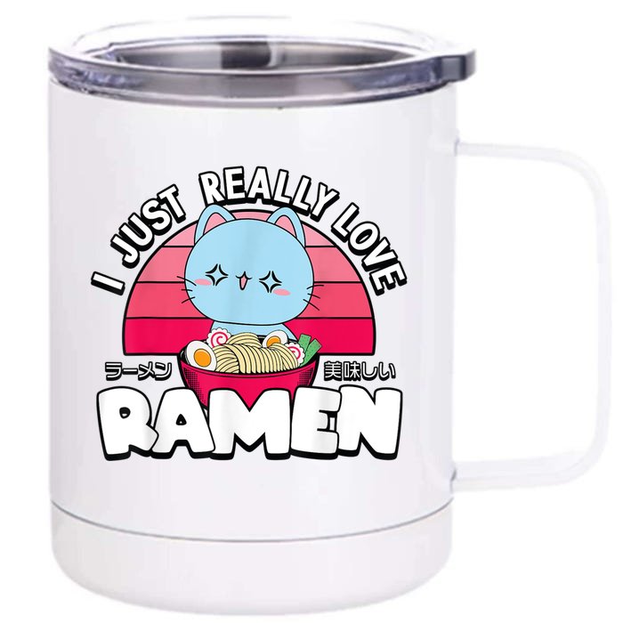 Love Ramen Japanese Gift Anime Shirt Girls Manga Kawaii Cat Front & Back 12oz Stainless Steel Tumbler Cup