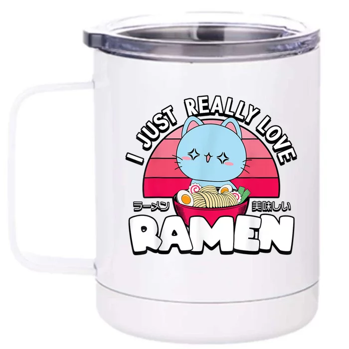 Love Ramen Japanese Gift Anime Shirt Girls Manga Kawaii Cat Front & Back 12oz Stainless Steel Tumbler Cup