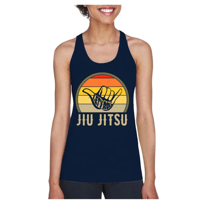 Let's Roll Jiu Jitsu Hand Vintage Sunset Funny Martial Arts Women's Racerback Tank