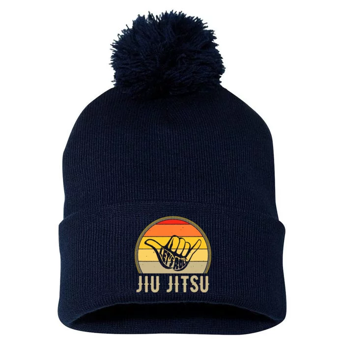 Let's Roll Jiu Jitsu Hand Vintage Sunset Funny Martial Arts Pom Pom 12in Knit Beanie