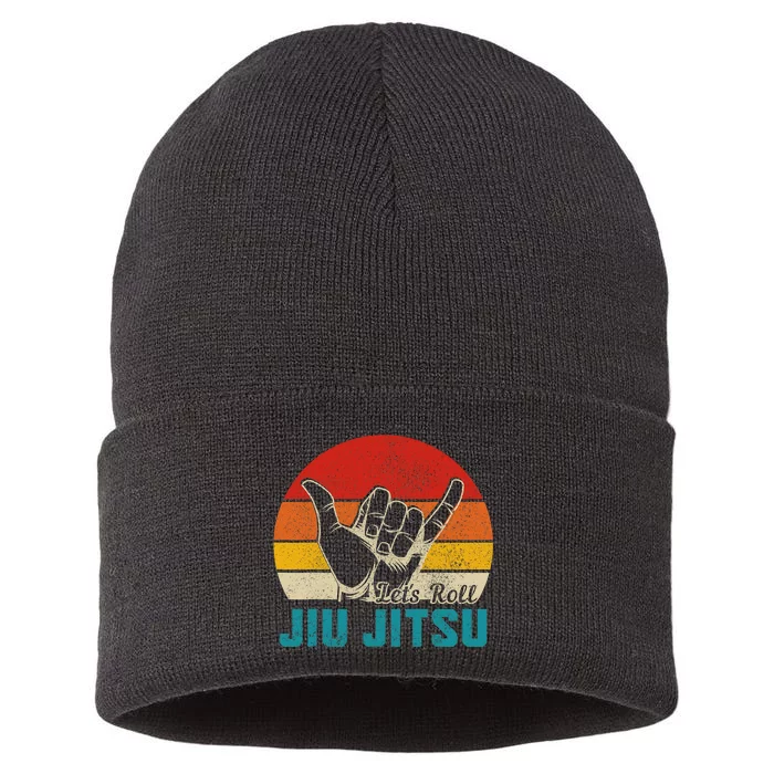 Let's Roll Jiu Jitsu MMA Retro Sunset Funny BJJ Fighter Sustainable Knit Beanie