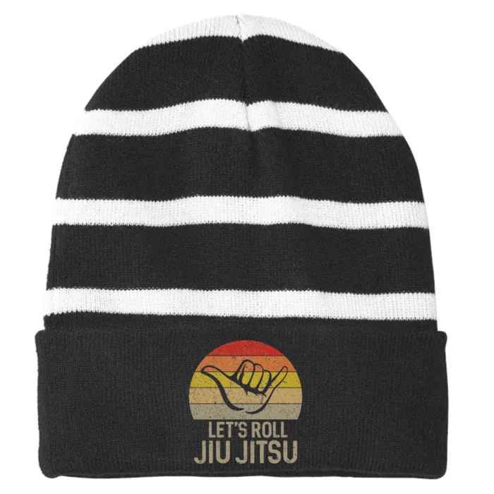 LetS Roll Jiu Jitsu Hand Brazilian Bjj Funny Martial Arts Striped Beanie with Solid Band