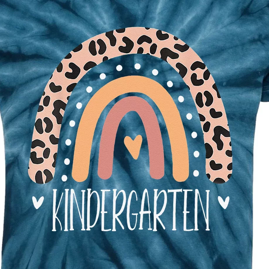 Leopard Rainbow Kindergarten Teacher First Day Of School Kids Tie-Dye T-Shirt